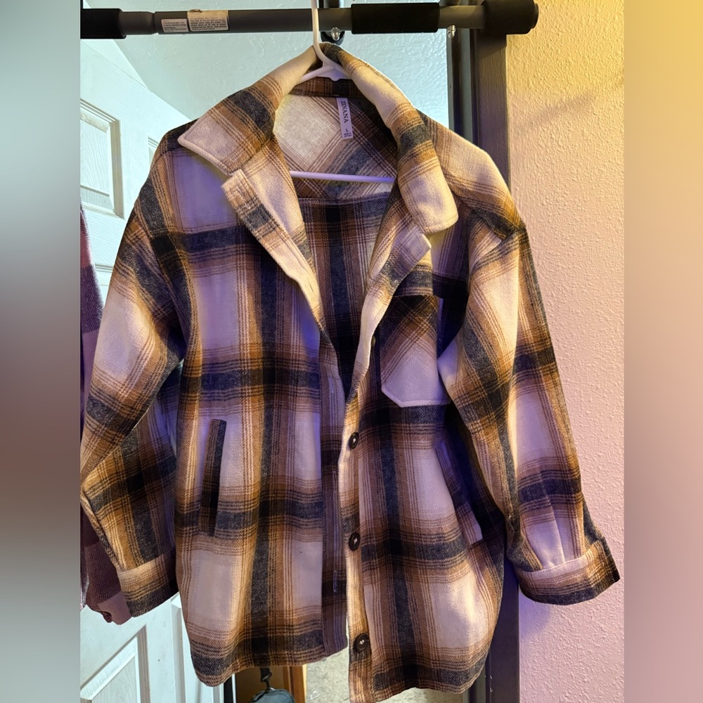 Zenana Outfitters Women's Plaid Utility Jacket - Black, Brown, and Cream
